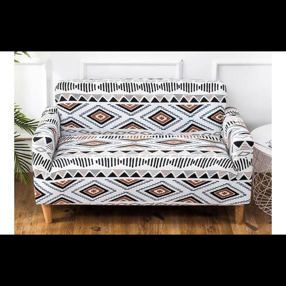 White Geometric Aztec Pattern Sofa Couch Cover - Picture 1 of 6